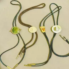 Vintage Western Natural Stone Leather Designer Bolo Tie Lot EJC 93 FIR IN BOCCA