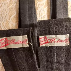 Vintage Edel Westvoll Black Embroidered Skinny Square End Neckties~Lot of 2