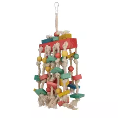 Parrot Chewing Toy Colorful Wood Blocks Bird Bite Toy with Hanging Hook