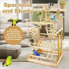 Bird Playground Parrot Playstand Natural Wood Perches Stand Play Gym Playpen