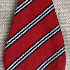 Vintage Silk Bow Tie Red, White Navy Stripe Self-Tie Adjustable 2”