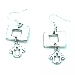 Brighton PIAZZA Hammered Squares/Rectangles Tulip Flowers Silver Custom Earrings