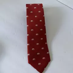 Tommy Hilfiger Mens Neck Tie 100% Silk Red White Elephants 3" NWT