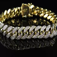 12Ct Round Cut Lab Created Diamond Cuban Link Bracelet 14K Yellow Gold Finish