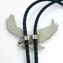 Vintage Bolo Tie American Bald Eagle Silver Tone Braided Slide Western