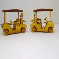 Set Of Two HANDCRAFTED Wooden Golf Carts w/ Golf Clubs "NANA" & "R & A BROWNS"