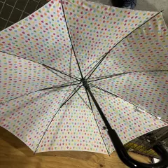 Totes White Auto Open J-Handle Stick ECO Umbrella Polka Dot