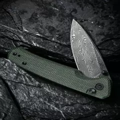 Civivi Altus DAMASCUS STEEL MICARTA Green Button Lock