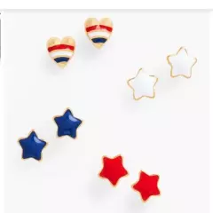 Talbots "Americana" Stud Earrings (4 pairs) - Red White Blue Stars/hearts - NEW