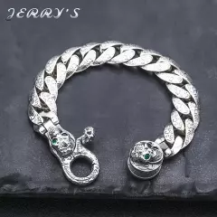 13MM Heavy Solid 925 Sterling Silver Cuban Link Skulls Pattern Bracelet Vintage