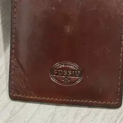 Fossil Money Clip Leather Wallet Card Holder Brown Leather