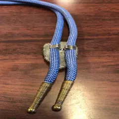 2 Vtg Bolo Ties Bronco Rider Western Brown Blue Cloth Cord 16 in 1 marked