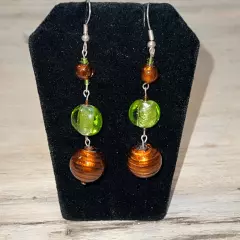 Lovely Green & Brown Glass Earrings Fish Hook