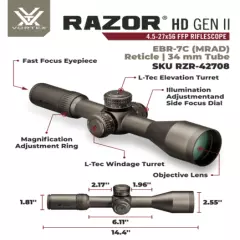 Vortex Optics Razor HD Gen II 4.5-27x56 FFP Riflescope EBR-7C MRAD 34mm Tube