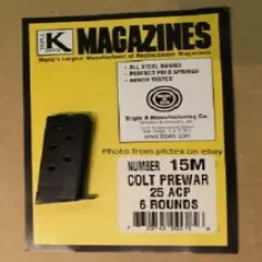 2 New & Unused Magazines Made by Triple K fit Colt Prewar 25 ACP 6 Round Blue 