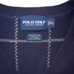 DAMAGED RALPH LAUREN POLO GOLF NAVY WINDOWPANE CTN SILK CASHMERE SWEATER VEST XL