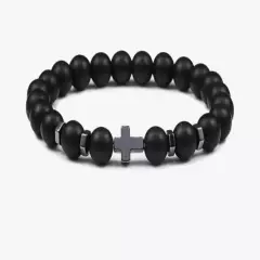 mens stone bracelet Cross Bracelet Black