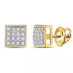 Diamond Square Earrings Stud Mens 10k Gold Screw Back