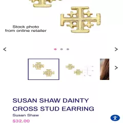 Susan Shaw Gold Cross Stud Earrings NWOT Made USA