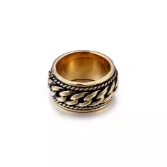 12MM Width Biker Chain Wedding Ring Stainless Steel Men's Punk Ring Gold Plated