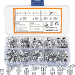 Metric Grease Fittings Kit, 60 Pcs Hydraulic Grease Zerk Assortment Kit, 45 90 D