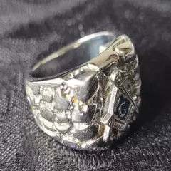 Two Freemason Stainless Steel Nugget Style Rings (Gold and Silver)