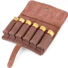 Tactical Pouch Hunting Buttstock Shotgun Shell Military Ammo Holder 6 12GA Brown