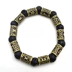 Asgard Crafted Silver Rune And Black Lava Stone Bracelet