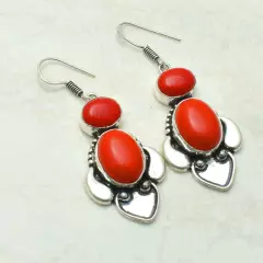 Coral Handmade Drop Dangle Earrings Jewelry Gift For Her 2.08" AE-58156