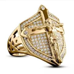 Men 18K Gold Zircon Son of God Christian Savior Jesus Crucifixion Cross Rings