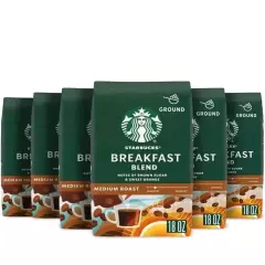 Starbucks Breakfast Blend Medium Roast Ground Coffee - 18oz Bag - Pack of 6 Bags