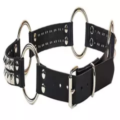 Black Leather Belt w 2 Row Silver Pyramid Studs & O-Rings Punk Goth Metal Grunge