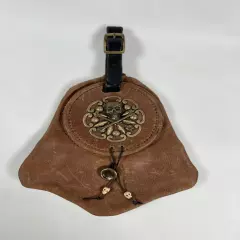 Rare Vintage Celtic Medieval Leather Belt Bag with Brass Skull Unisex