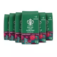 Dark Roast Decaf Ground Coffee, 100% Arabica Caffè Verona - 6 Bags (12 Oz Each)