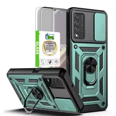 For T-mobile Revvl V Plus 5G Shockproof Case Ring Kickstand Cover+Tempered Glass