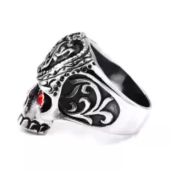 Red CZ Eye Evil Skull Jewelry Ring Stainless Steel Men's Gothic Skull Punk Ring