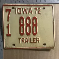 1972 Iowa trailer license plate 71 888 O'Brien lucky triple 8 14175