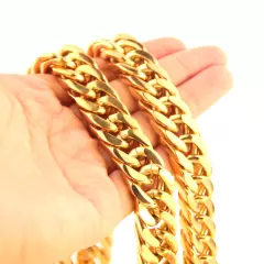 6/8/10/12/14mm Mens Boys 316L Stainless Steel 18K Gold Curb Cuban Chain Necklace