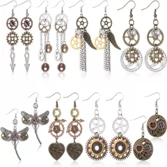 8 Pairs Drop Earrings Gear Dangle Earrings Antique Clockwork Earrings Vintage Mi