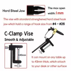 Carbon Steel Rotary C-clamp Vise Fly Tying Tools Bobbin Whip Finisher Threader