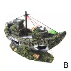 Aquarium Shipwreck Decoration Resin Sunken Ship Wreck Fish Tank Cave Decor H1