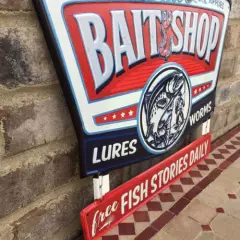 Dads Bait Shop Lures Worms Fish Stories Tackle Metal Sign Bass Man Cave Art Gift