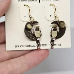 Silver Forest Silver Tone Owl Dangle Earrings 18k On Surgical Steel