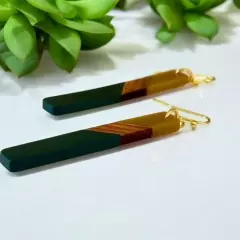 Bohemian Olive Green Resin & Wood Bar Earrings NEW