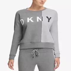 DKNY Sport Colorblock Fleece Top; Grey/White (Large)