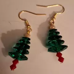 Christmas Tree Earrings 3D Green Holiday 3/4" Long Dangle