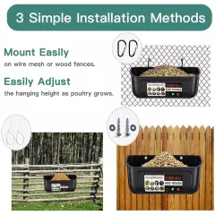 Black 2Pack Duck Feeder Fence Hanging Feed Trough Goose Turkey Trough with3537