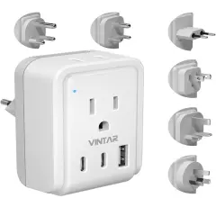 Universal Travel Adapter Kit, VINTAR International Plug Adapter with 3 USB Ports