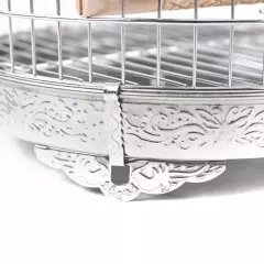 Stainless Steel Bird Round Cage Parrot Travel Carrier Perch With Cup