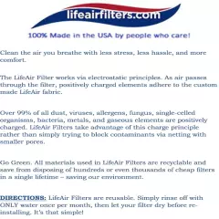 Life Air Filters Electrostatic Washable HEPA Filter Custom Sizes, Made in USA